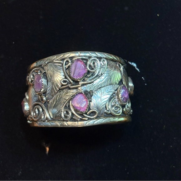 Native American Navajo? Mexican ? cuff bracelet amethyst stones feather design - Picture 11 of 16